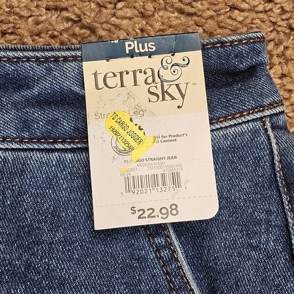 NWT Terra & Sky Cargo Jeans Womens 16W Blue High Rise Straight Leg Denim Stretch - Picture 5 of 12